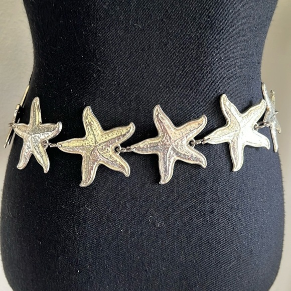 ESCADA Women’s Silver Tone Vintage Distressed Starfish Chainlink Belt